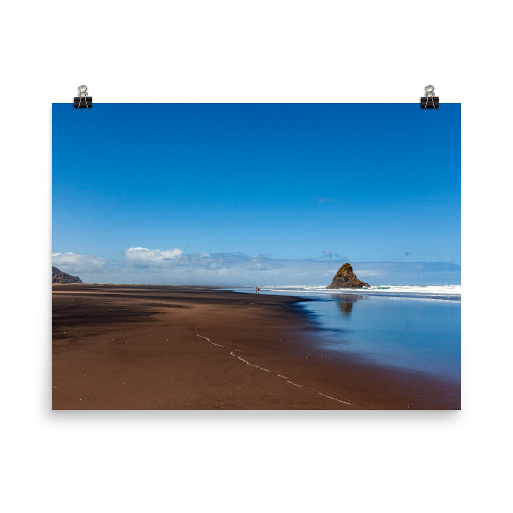 Karekare Beach Walk - New Zealand fine art photograph by James Hancox, art paper print, 18x24 inches, shown unframed with hanging clips