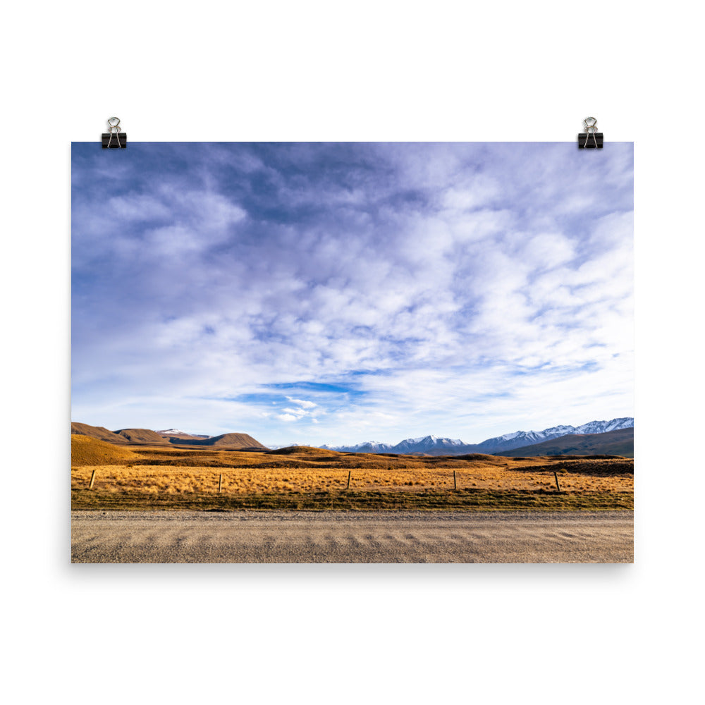 Hakatere Tussock Plains - New Zealand fine art photograph by James Hancox, art paper print, 18x24 inches, shown unframed with hanging clips